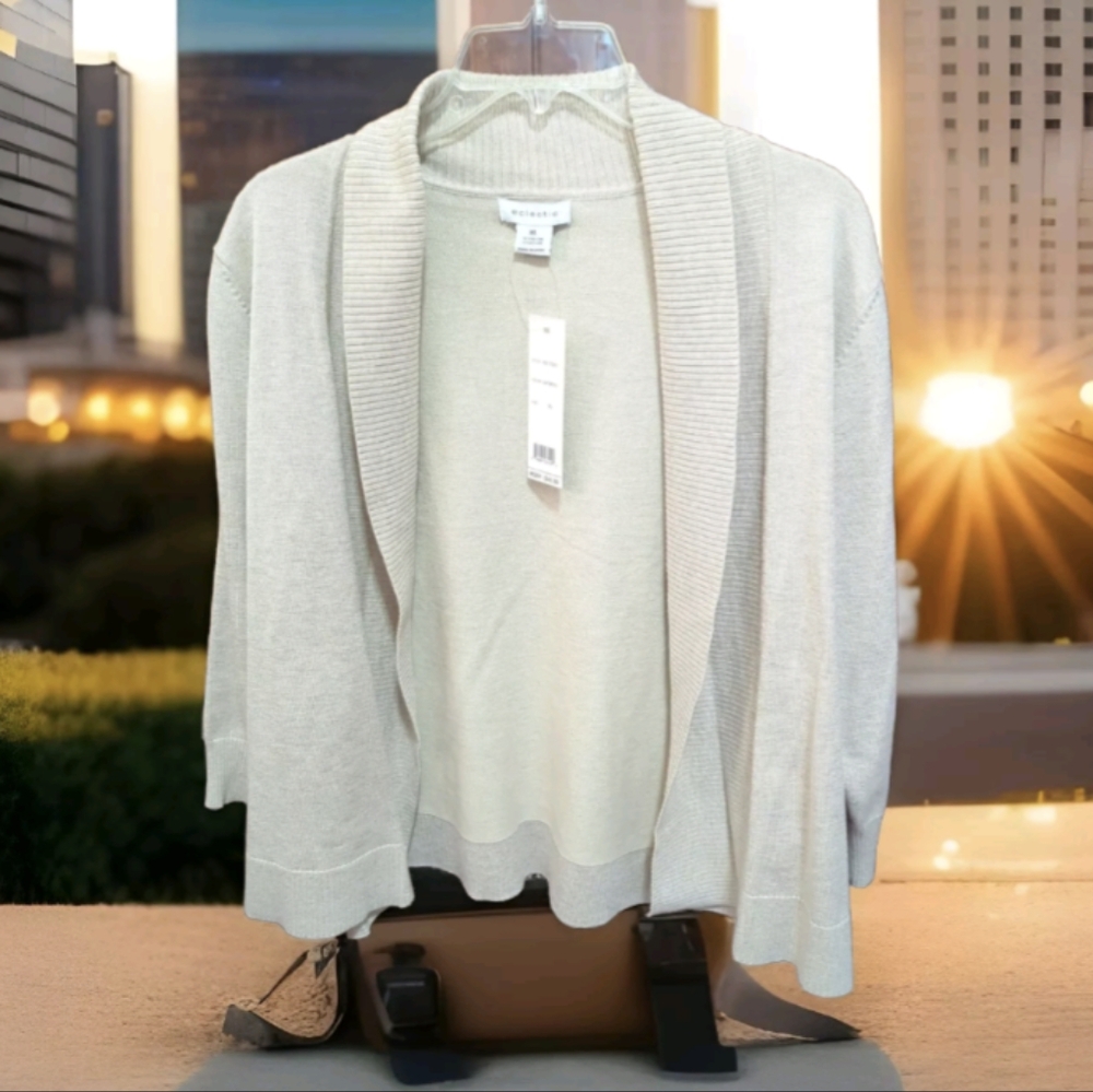 🆕Eclectic Studios 🤎Cardigan XL Draped Open Front Knit 3/4 Sleeve Sweater NWT